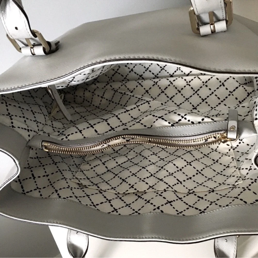 Kate Spade Cove Street Ariel Cliff Grey Silver Trim Tote Bag - Picture 3 of 12